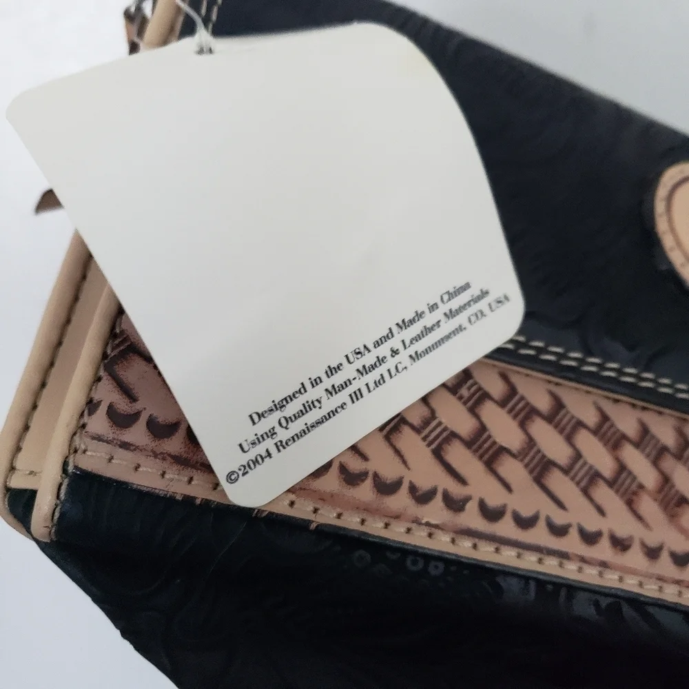 Buffalo Gal Handbags NWT Vintage 2004 Tooled Crossbody Bag Black Tan Western
